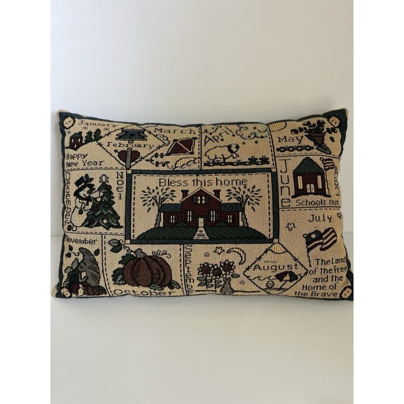 Vintage Other - Vintage Bless This Home tapestry all season pillow rectangle folk country 12x18